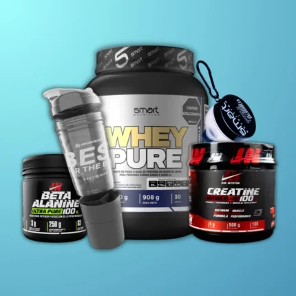 Combo Enamora a tu crush: Whey Pure 2 lb, Creatina Ultra Pure, Beta Alanina, termo shaker y embudo